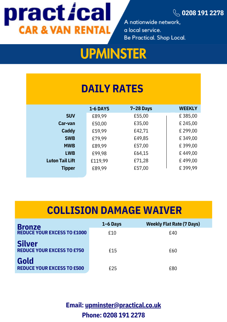 Car & Van Rental Ockendon Upminster Cheap Rent Rates